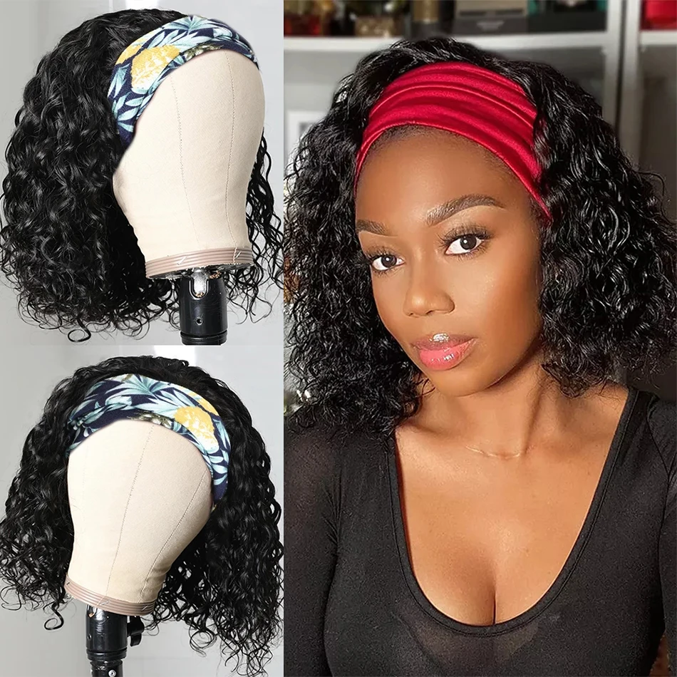 Shuangya-Curly Headband Perucas Curtas para Mulheres, 100%