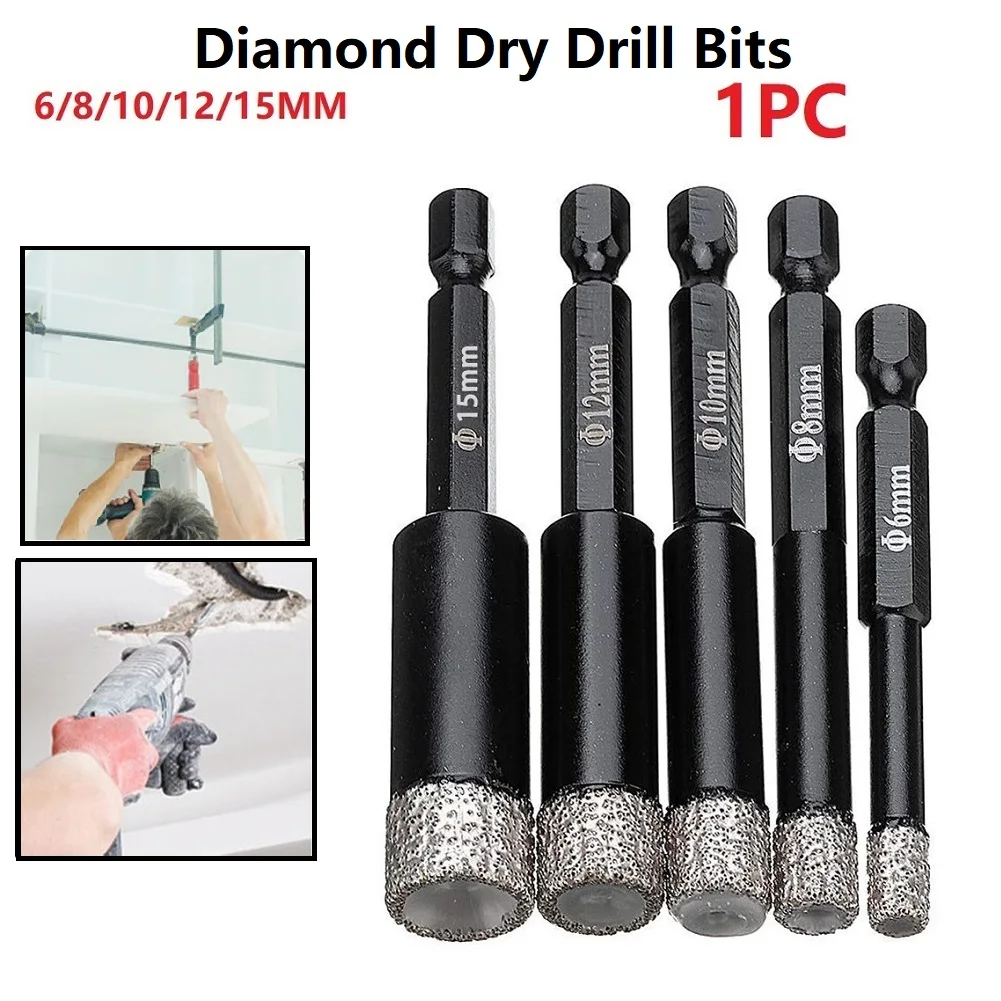 

6-15mm Vaccum Brazed Diamond Dry Drill Bit Porcelain Granite Tile Glass Marble Hexagon Shank Hole Saw Cutter Tool Supply