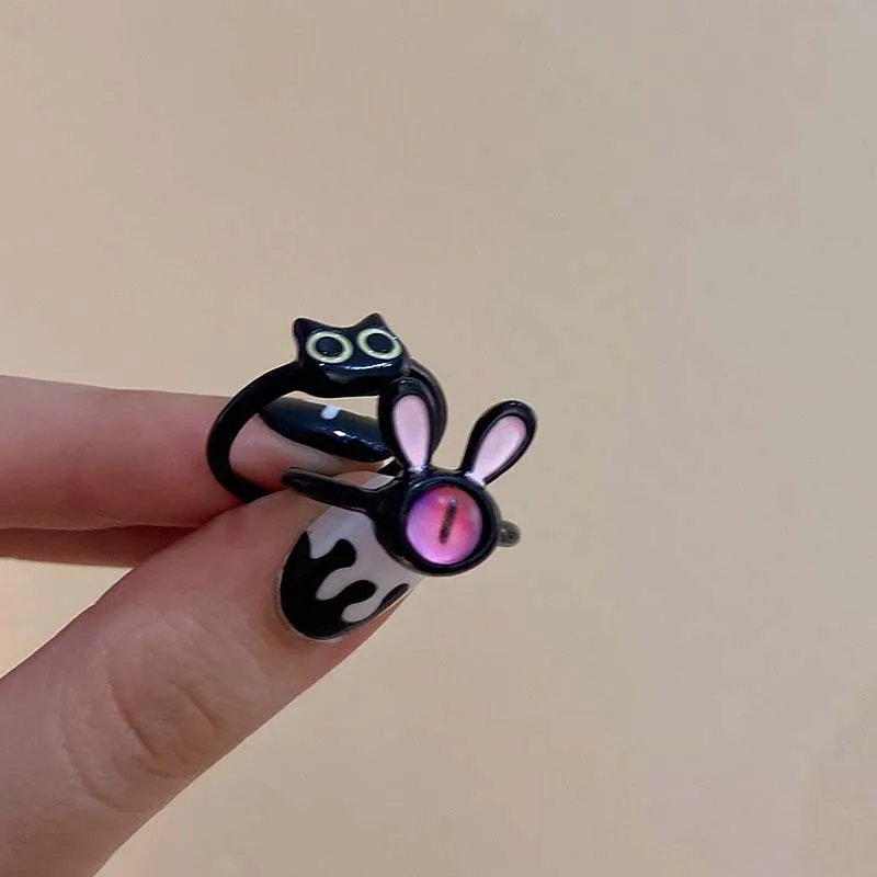 Adjustable Black Cat Ring For Women Punk Style Fashionable Accessory_voghion.com
