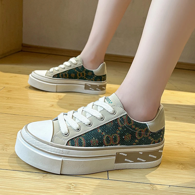 Women's Slippers Fashion Female Baotou Half Slipper Wear Youth Girls sneakers Style Muffin Lace-Up Casual Canvas Platform Shoes