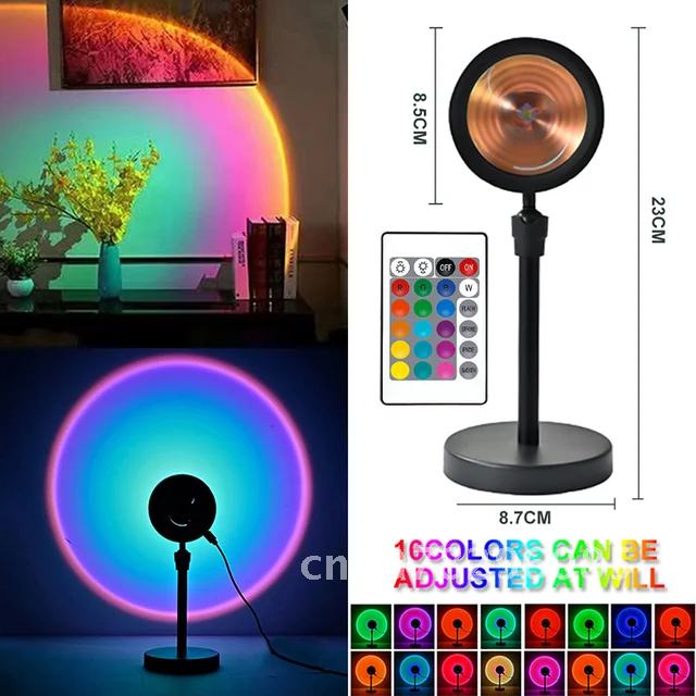 

Sunset Rainbow Projector USB Night Lights Bedside Table Lamp Valentines Day Gift Lamps Bedroom Bar Coffee LED Atmosphere Light