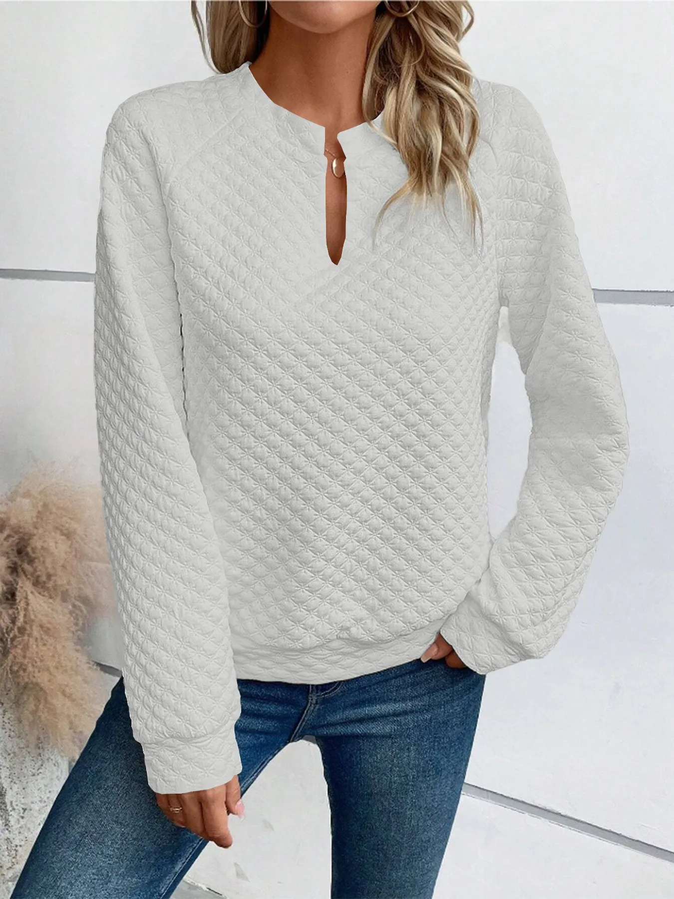 Casual Patchwork Slim Fit Hoodie with Regular Sleeve Elegant Commuter Mid Length Pullover Autumn Long Sleeve V Neck Women Hoodie