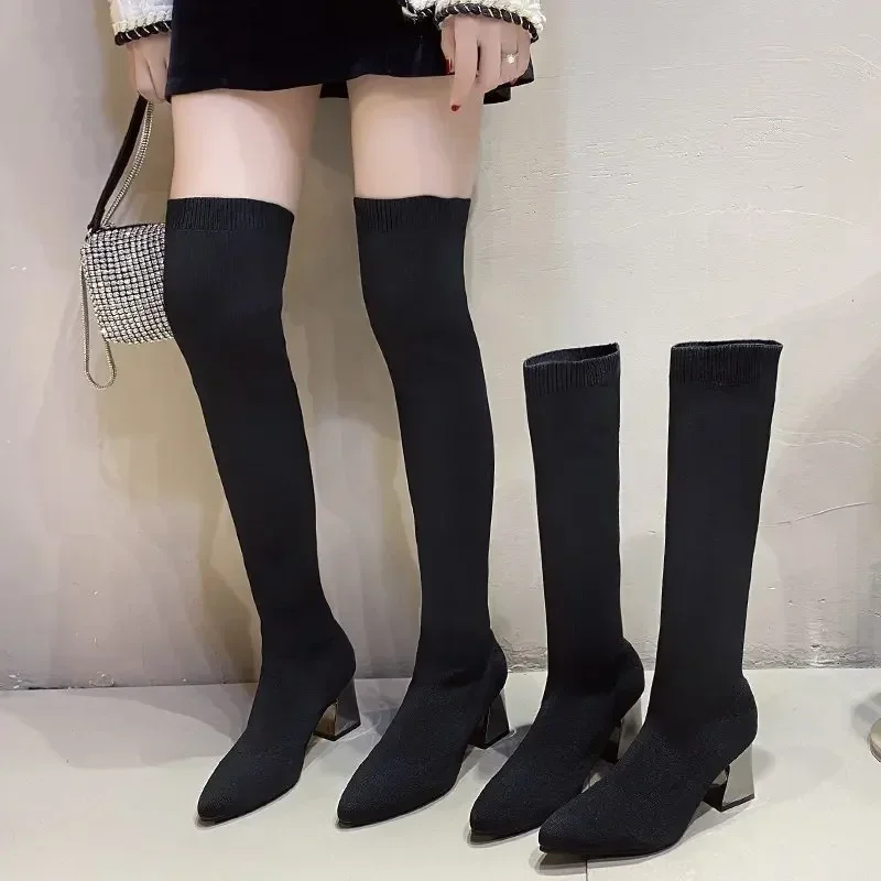 2023 New Woman Long Socks Boots Female Fashion Flat Fashion Shoes for Women Winter Stockings Boot Platform Female  Women Shoes