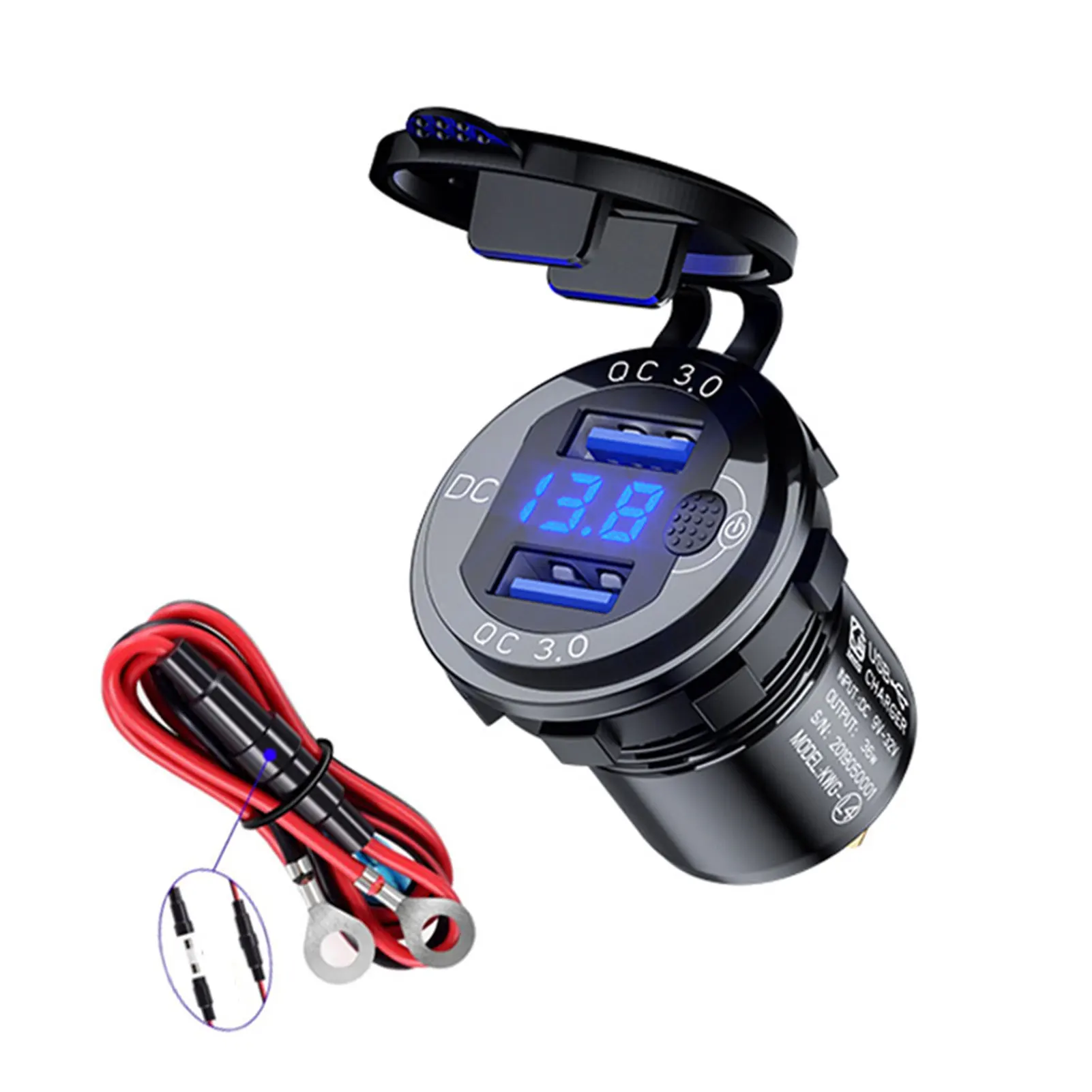 

Портативная электрическая розетка для гольфа с двумя USB-портами, быстрая зарядка 3,0, для лодок, мотоциклов, из алюминиевого сплава, автомобильное зарядное устройство, розетка, электрическая розетка