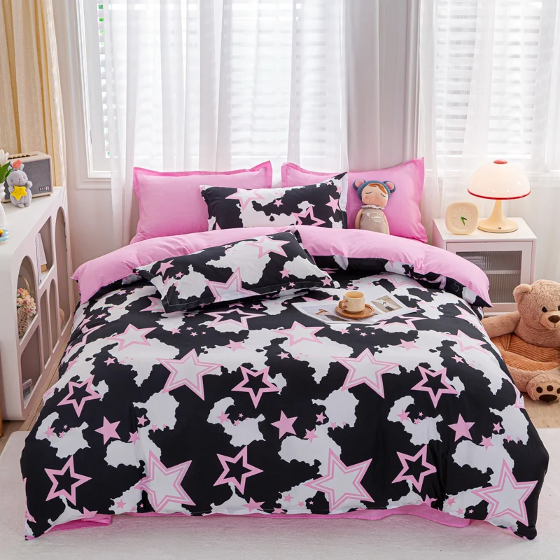 thumbnail image 1 of Solstice Home Textile - Funda de edredón con entramado negro, funda de almohada, sábanas, juegos de cama sencillos para niños y niñas, camas individuales, camas dobles, 1 of 5