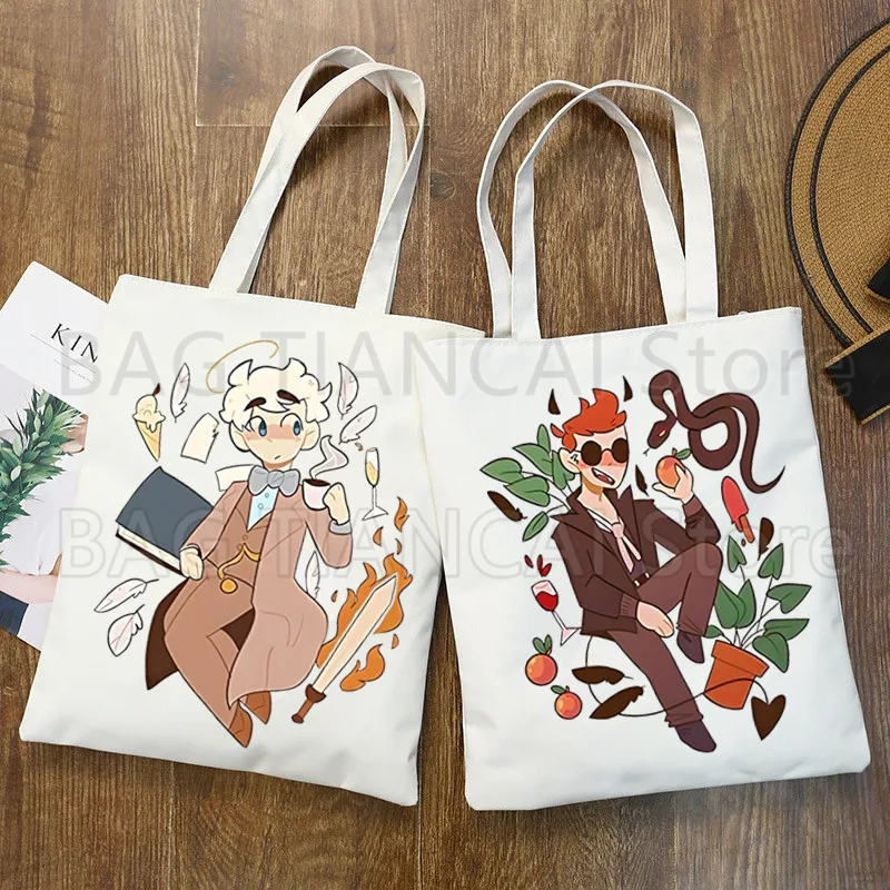 

Сумки для покупок Good Omens To The World, сумка для покупок, сумка-тоут, сумка на плечо, холщовые сумки, вместительная сумка для колледжа