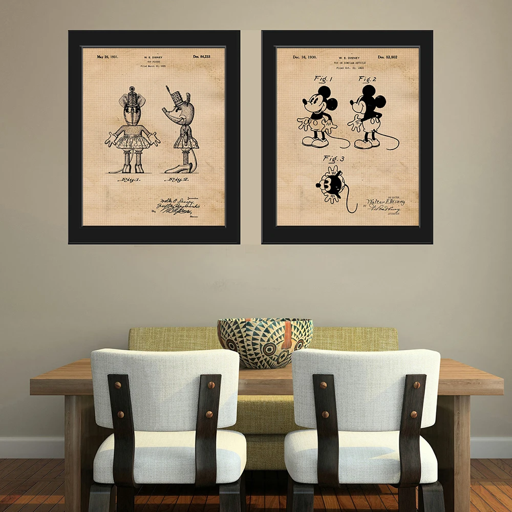 

Walter Disney Mouse Patent Print Vintage Wall Art Canvas Painting Poster Mickey Pictures Office School Room Home Decor Cuadros