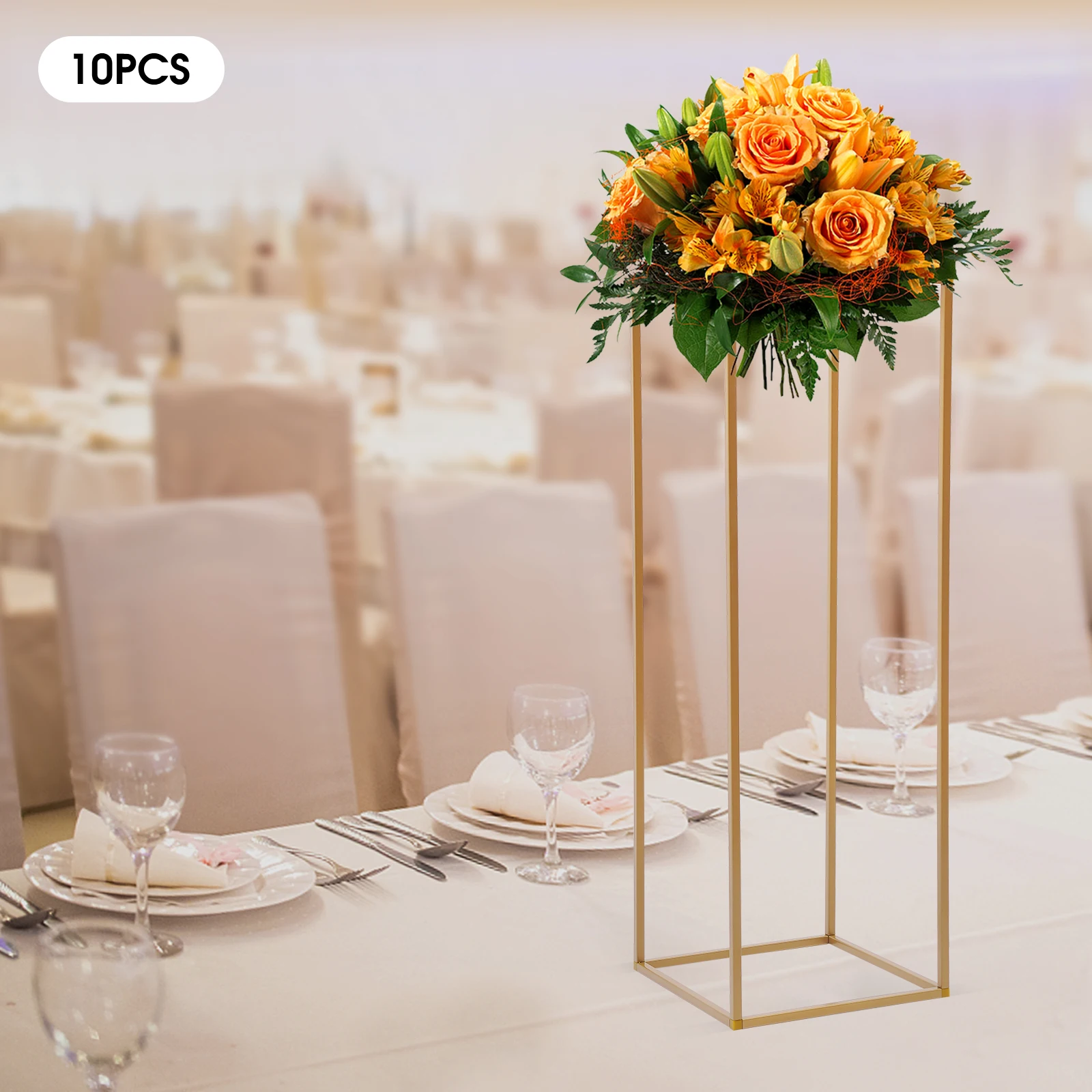10PCS Gold Wedding Flower Stand Metal Vase Column Geometric Centerpieces Rectangular Flower Display Rack for Wedding Party