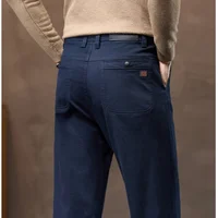 High Waist Mens Pants Casual Black Khaki Blue Straight Stretch 97% Cotton Trousers for male Autumn 2025 New Size 38 40 42 44