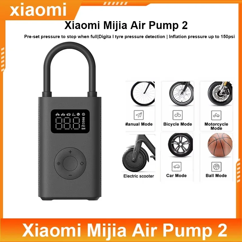 Xiaomi-bomba de inflado eléctrico Mijia 2, inflador portátil de neumáticos  de baloncesto de 150psi, inflado rápido, 2000mAh, compresor de aire con  iluminación - AliExpress