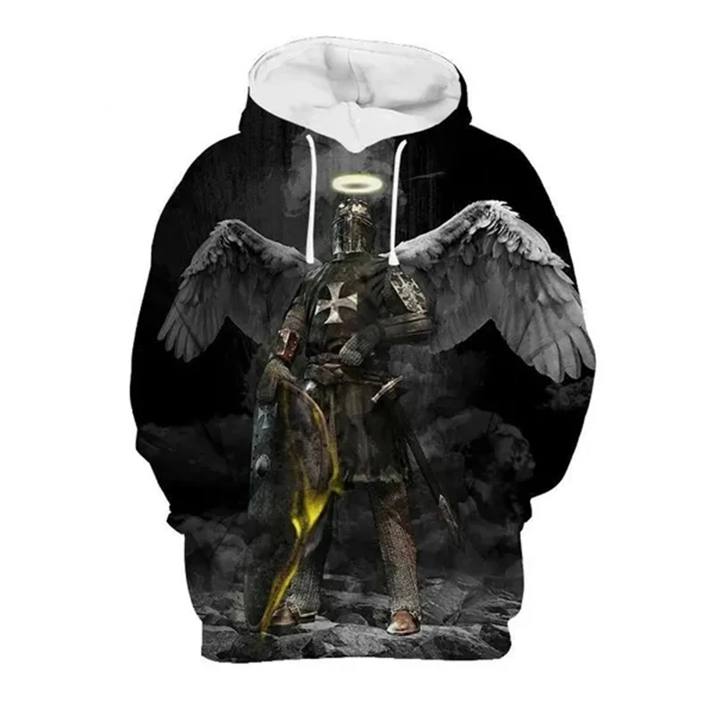 Felpa con Cappuccio da Uomo dei Cavalieri Templari, Stampa 3D, Oversize