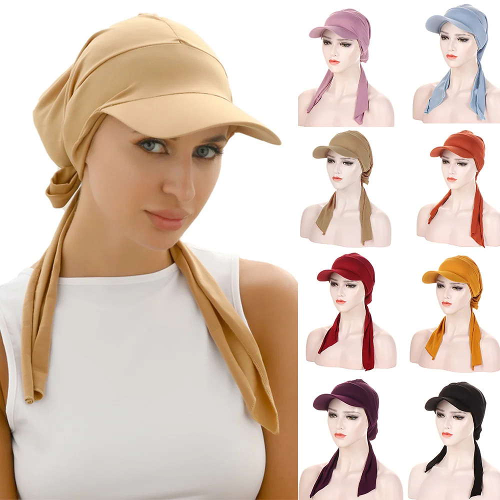 

Turban Hat Women Baseball Cap Wide Brim Sunshade Hats Female Outdoor Turban Caps Scarf Soft Hijab Caps Headscarf Mujer