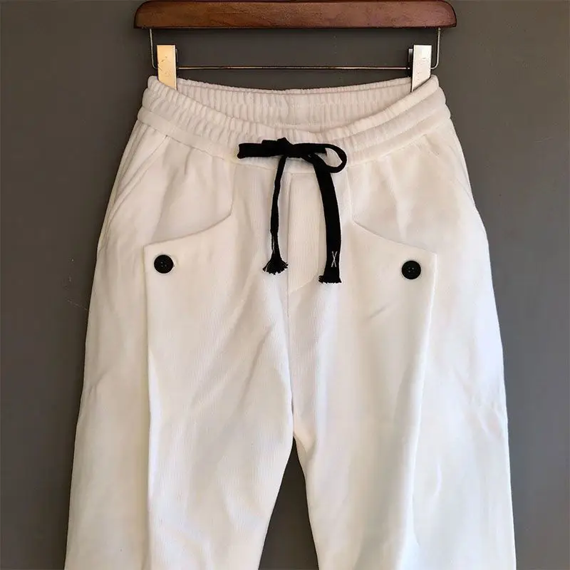 Spring Summer New Solid Color Fashion Elastic Waist Haren Pants Man High Street Casual Pockets Drawstring All-match Sweatpants