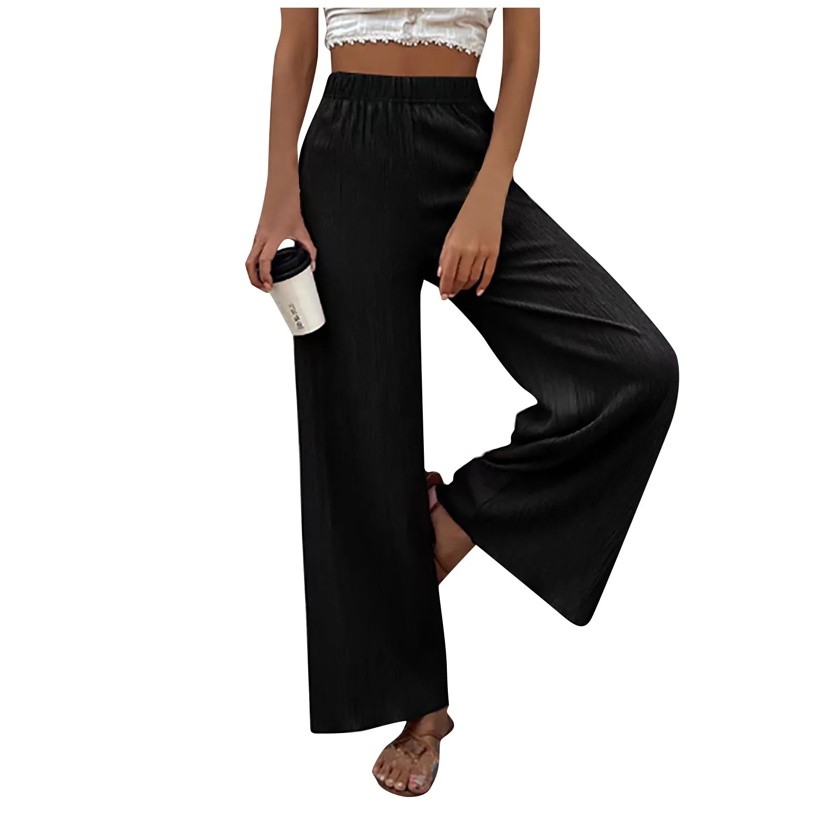 

Women's Fashion Casual Solid Color Loose High Waist Straight Pants Versatile Casual Women Pants Summer Pantaloni Donna Estivi