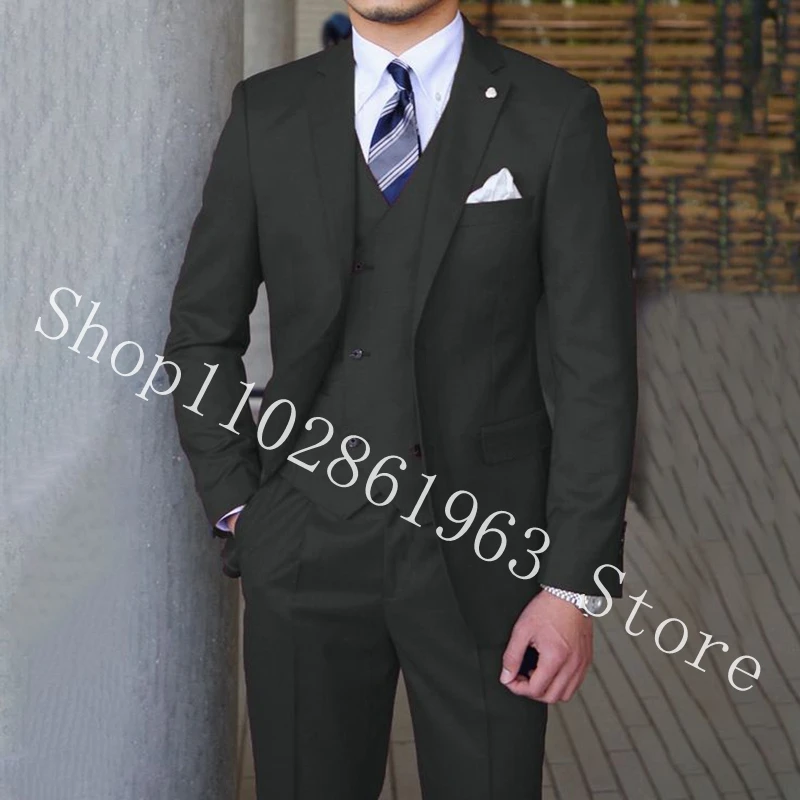 Blue 3 Pieces Men's Wedding Groom Tuxedos Best Men Suits Formal Groom Wear Male Suits Blazer+Vest+Pants Trajes De Hombre