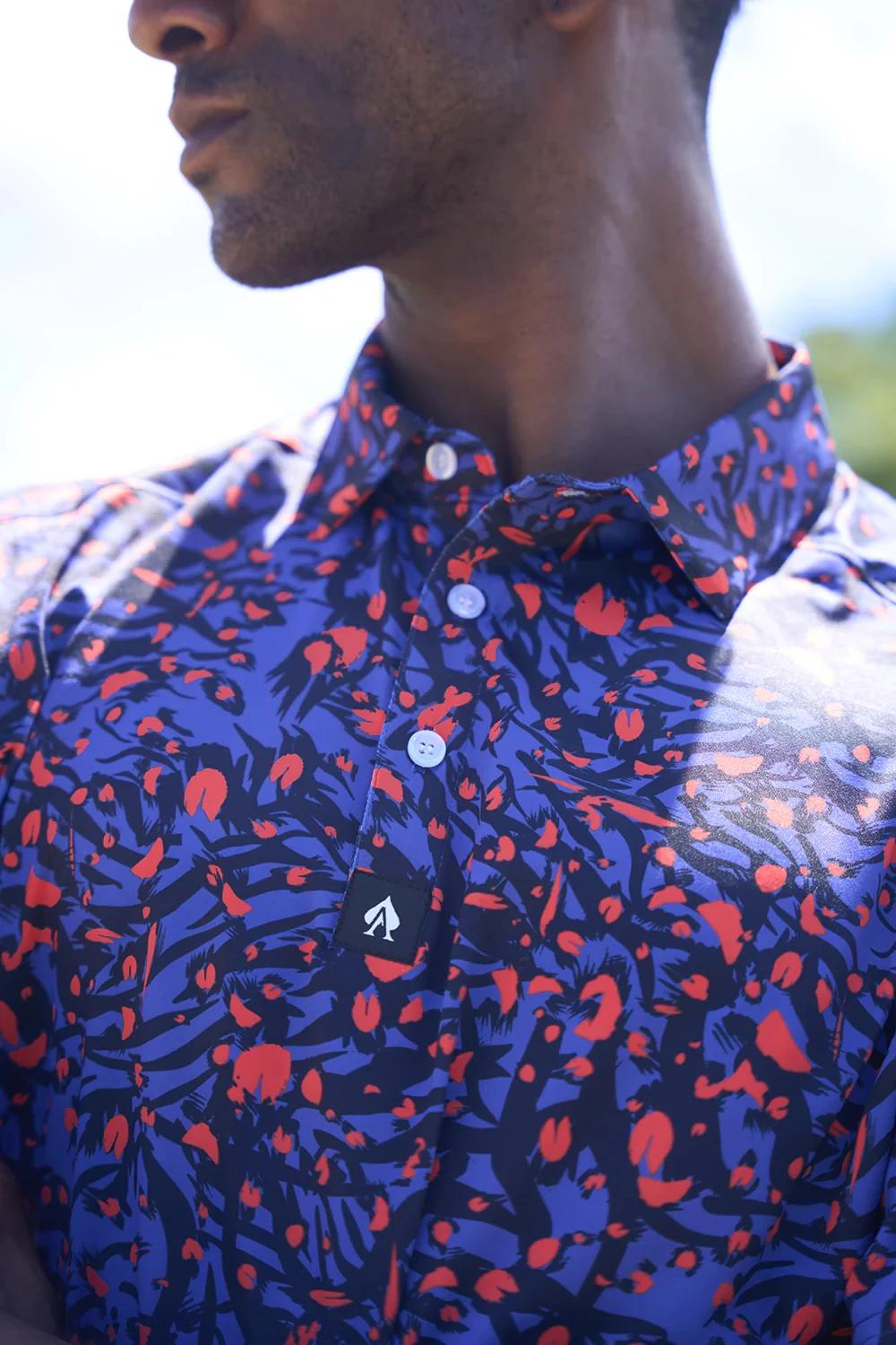 New hot selling men's golf apparel with Neptune blue visual effect printed casual sports golf polo shirt