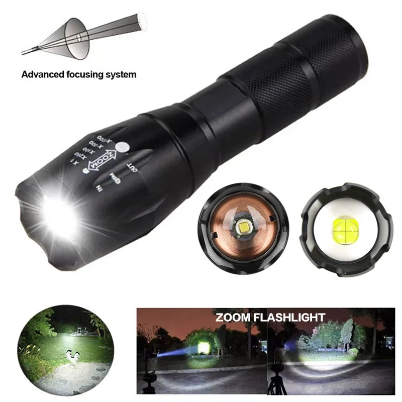 High Power Led Flashlights Camping Torch 5 Lighting Modes Aluminum Alloy Zoomable Waterproof Use 3 AAA Batteries