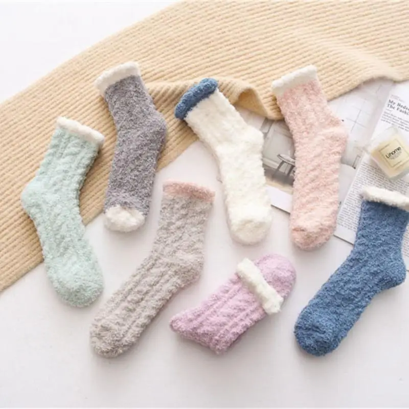 Winter Warmer Women Thicken Thermal Socks Fluffy Long Socks Toe Thick Warm Fur Fleece Home Floor Socks Winter Sleep Socks 2