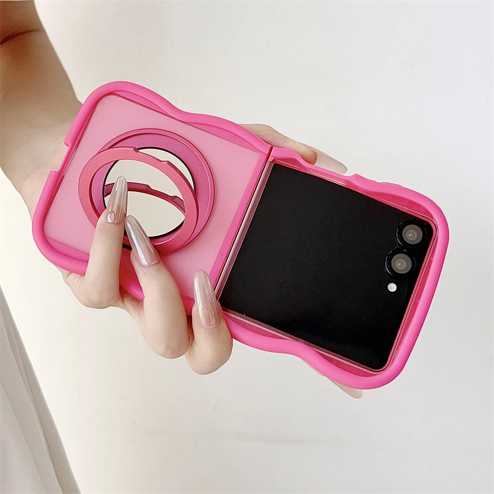 Mirror Rotating Bracket Magnetic Matte Case for Samsung Z Flip 7 6 5 4 3 for Magsafe Shockproof Wave Stand Holder Soft Cover 2
