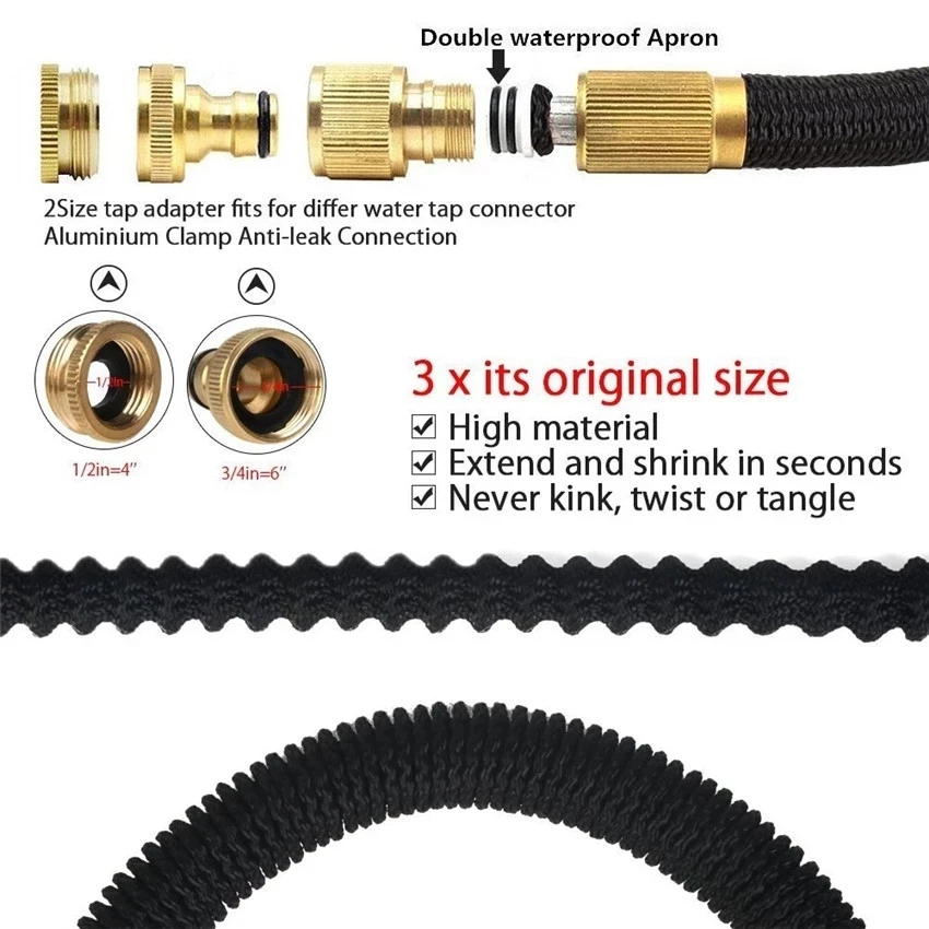 Watering Irrigation Expandable Magic Hose Garden Pipe With Spray Water Gun High-Pressure Car Wash Cleaning Tools