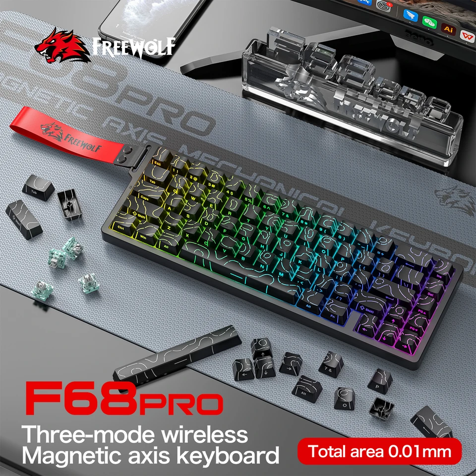 FREEWOLF F68 67-Key Magnetic Switch Keyboard with RGB, 0.01mm RT