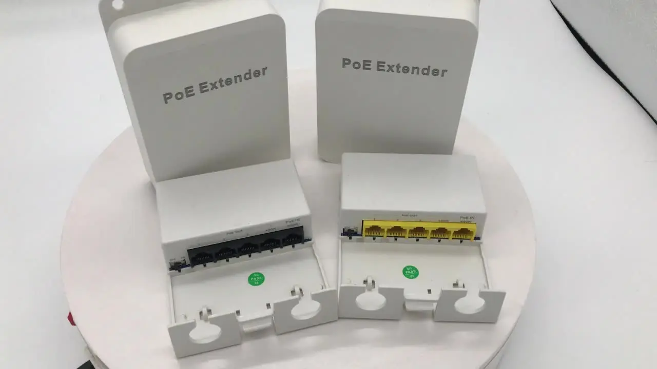 مكرر Poe ، 4 منافذ mbps ، مقاومة للماء ، شبكة خارجية ، ip55 ، vlan ، 44-57 فولت ، لاسلكي ، للكاميرا