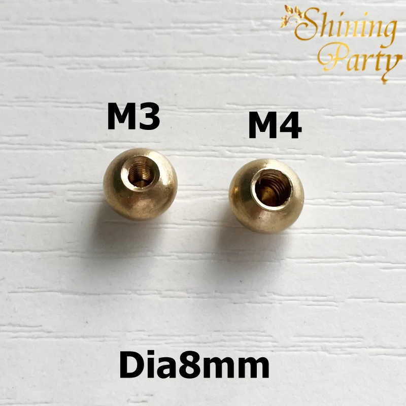 10Pcs/Lot Dia8mm Brass Ball Head With M3/M4 Female Thread, Copper Inner