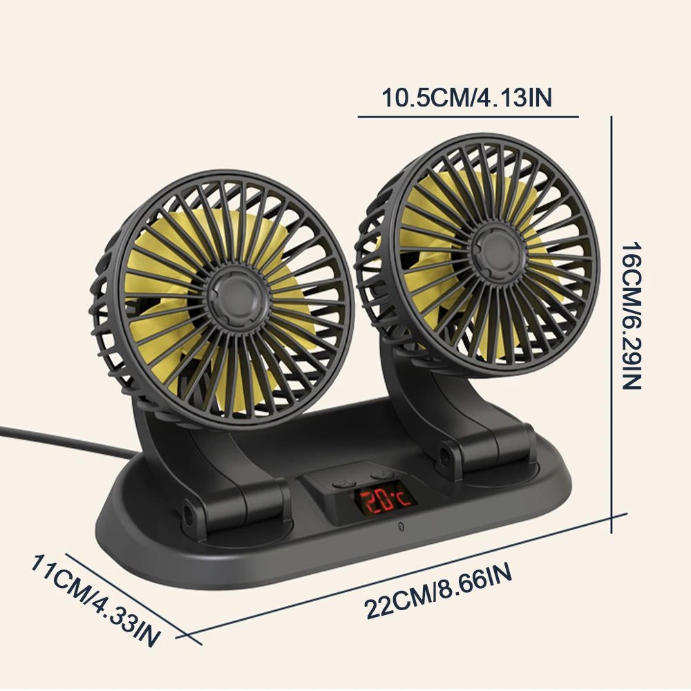 12/24V 3 Wind Speeds Dual Head Car Small Fan 360 Degree Rotatable Electric Auto  Fan With Portable Fan For Car Adjustable