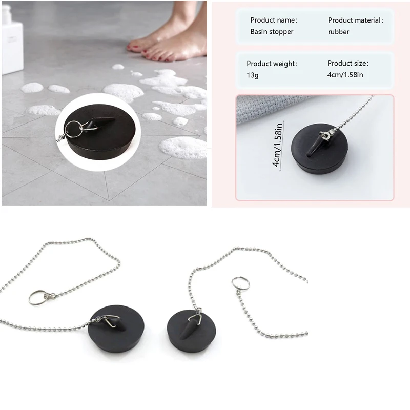 

Durable Sink Plug Cute Soft Rubber Easy Use With Chain Anti-leakage Seal Basin Tool Home Bathtub Stopper Bathroom Kitchen