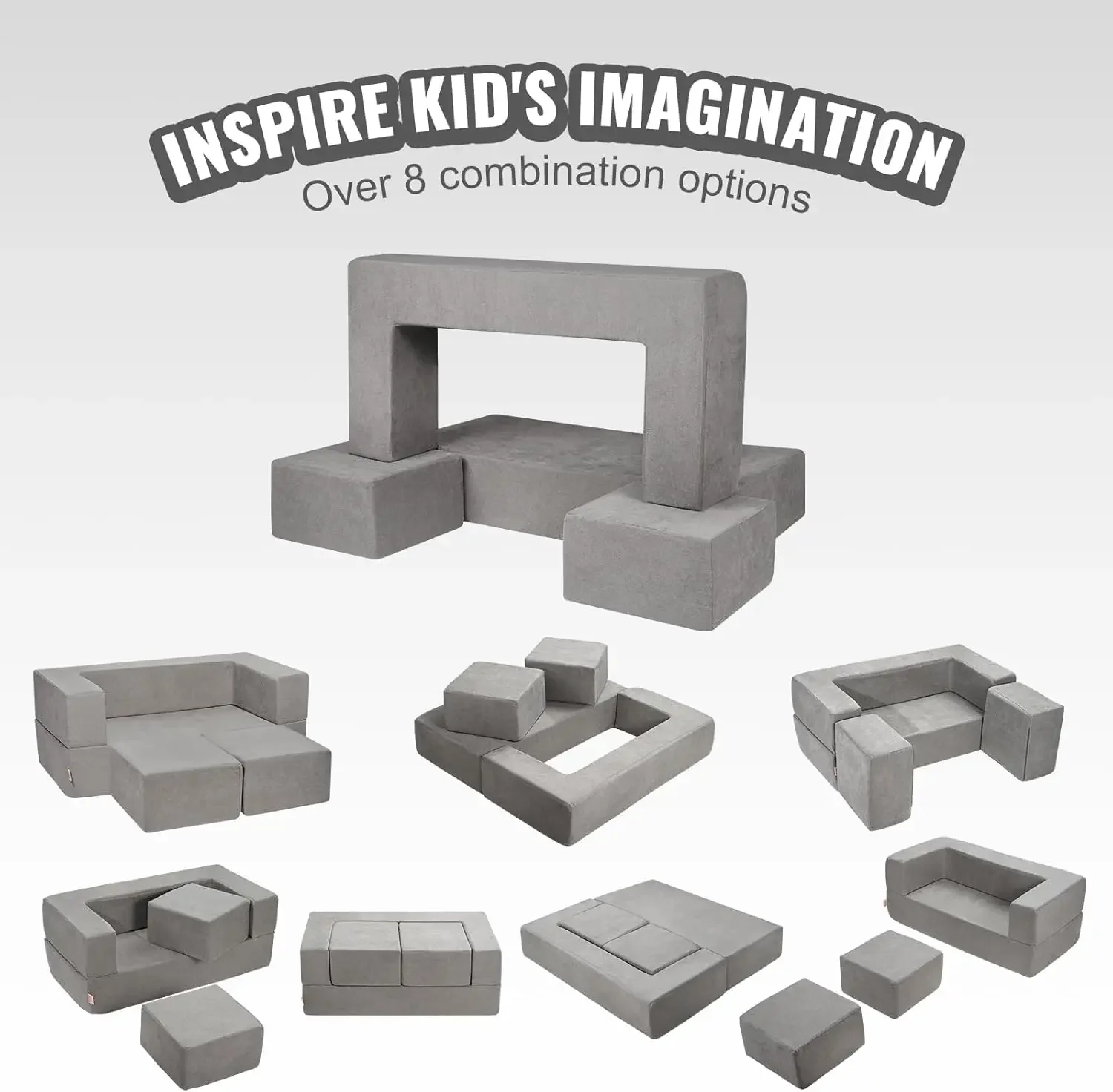 Kids Couch, 4Pcs Modular Kids Play Couch, Toddler Couch Sofa Bed, Kids Chair Seat Playroom Furniture, Child Sectional Sofa 5