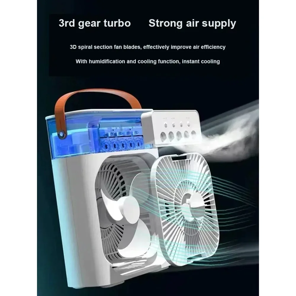 Five-hole Portable Air Cooler Fan Humidifier, LED Night Light, Suitable for Offices/dormitories, Low Noise and High Airflow