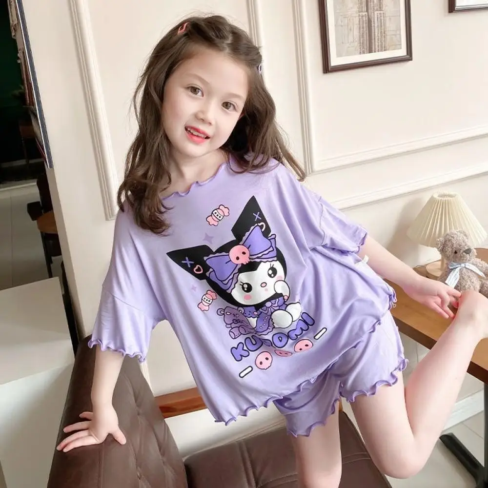 

Пижама Sanrio Kuromi My Melody Cinnamoroll для девочек, тонкие шорты с коротким рукавом, костюм на весну и лето, мультяшная Пижама, домашняя одежда, детская одежда