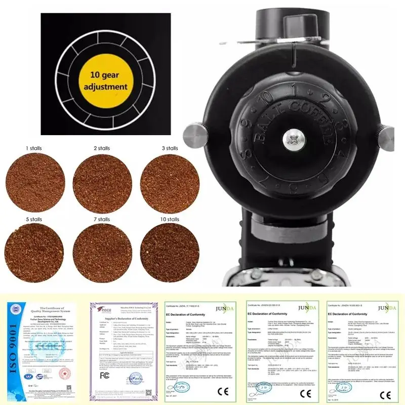 220V Electric Coffee Grinder Machine Coffee Beans Particle Fully Automatic Detachable 10 File Adjustable High Capacity Fast 2