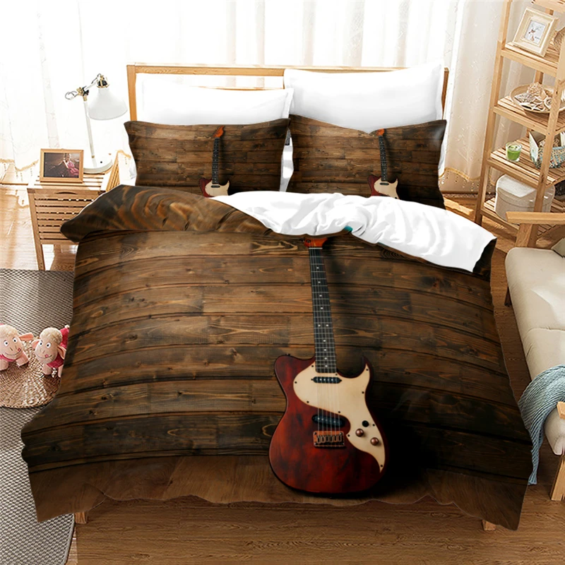 

Guitar Wooden Floor Board 3D Print Bedding Set Duvet Cover Set Quilt Cover with Pillowcase Set Bedclothes for Home Bedroom Decor