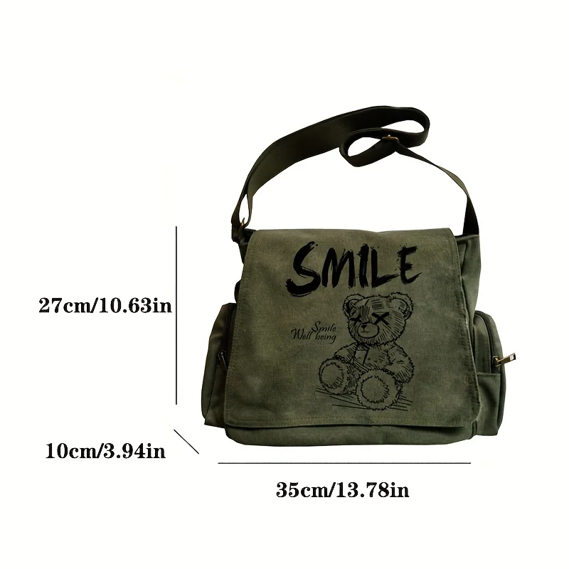 New 3D Smile Bear Print Women's Crossbody Bags Large Capacity Vintage Shoulder Bag Student Specific Laptop Bag