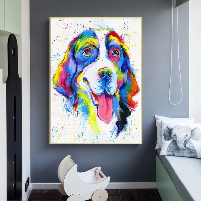 カラフルな犬のキャンバスの絵,抽象的なポスターとプリント,芸術的な壁画,家の装飾,フレームなし AliExpress Mobile