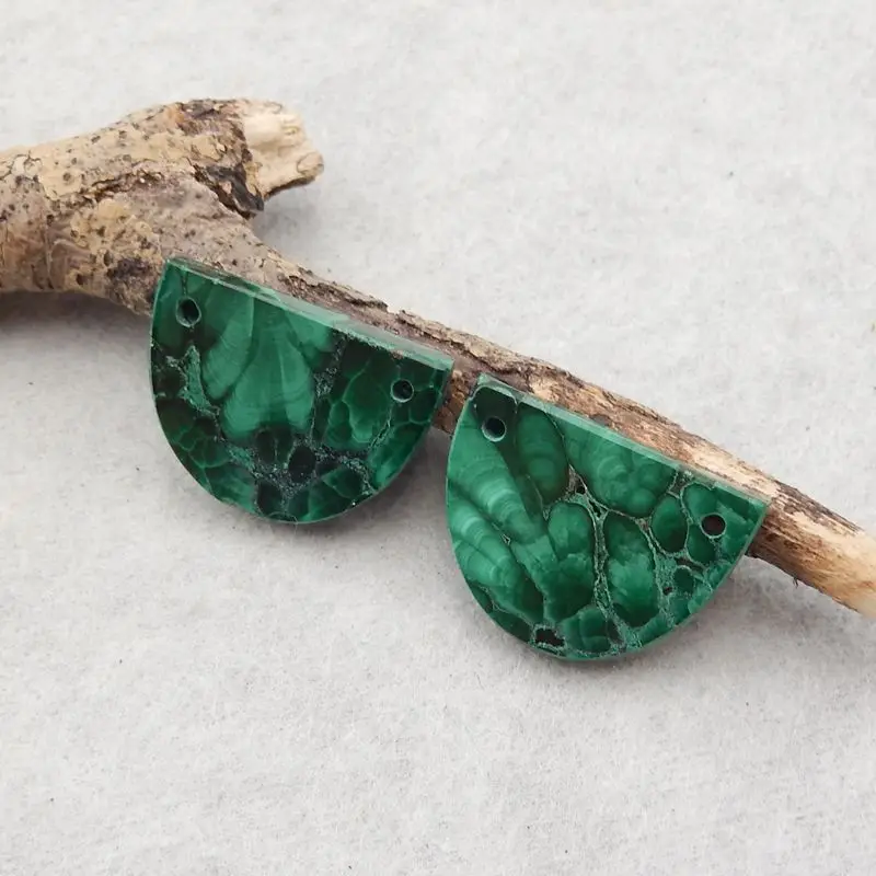 Semiprecious Natural Stone Malachite Double Holes Earrings Beads 20x15x3mm 5g Fashion Jewelry Accessories For Women