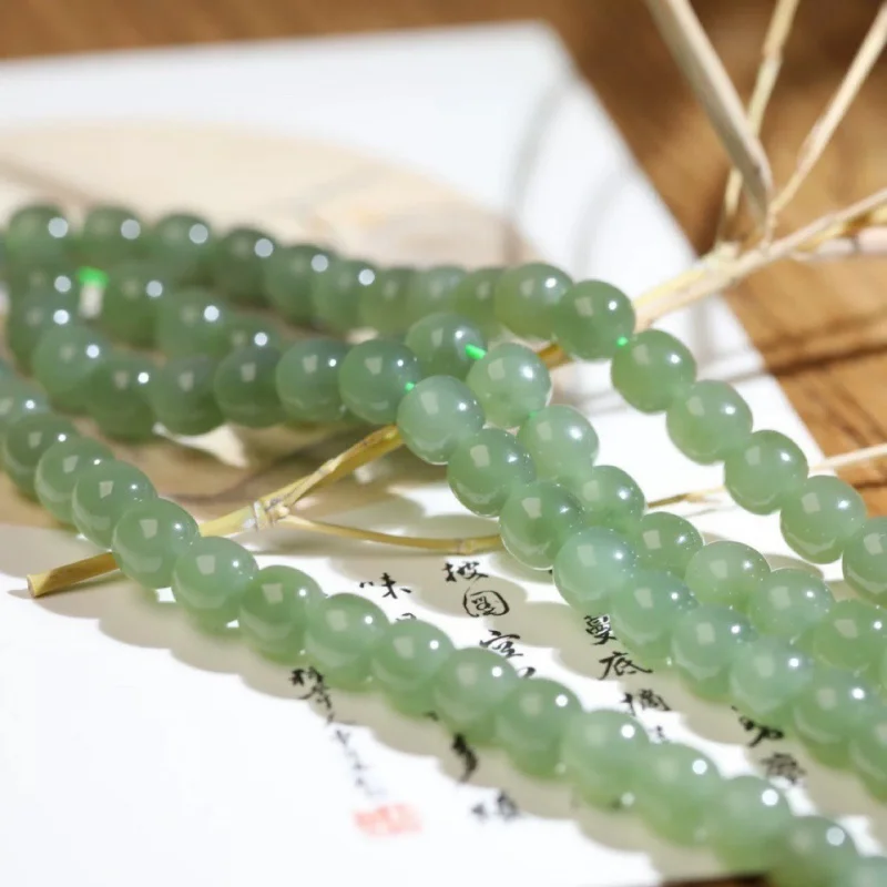 

Wholesale Hetian Jade Qinghai Material Clear Water Color 7x8mm Buddha 108 Beads