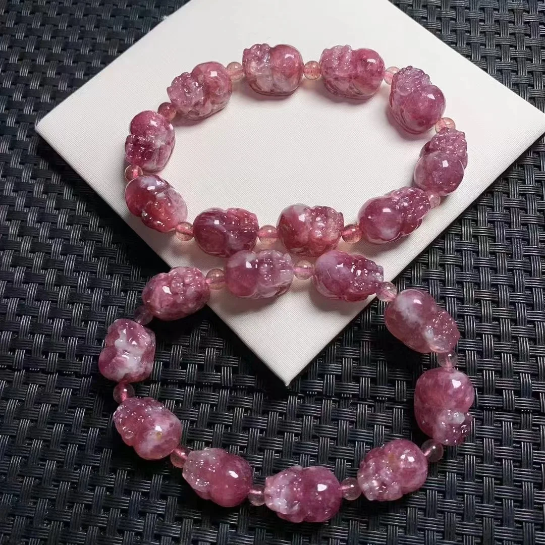 

1 Pc Fengbaowu Natural Pink Lepidolite Pixiu Bracelet Animal Beads Reiki Healing Stone Fashion Jewelry Gift For Women Men