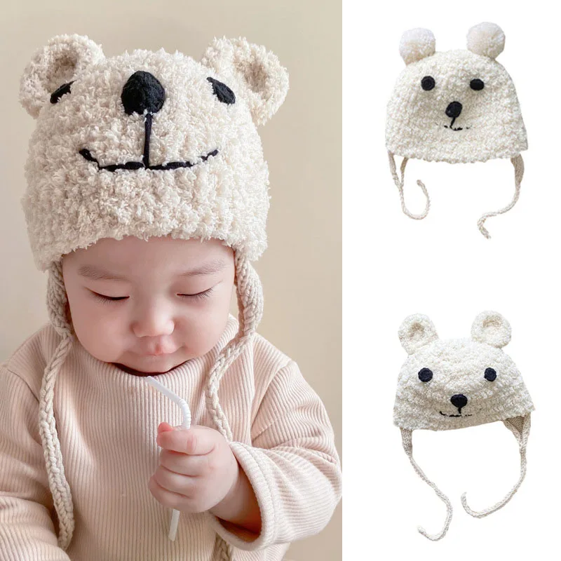 

Toddler Baby Hats Autumn Winter Cute Bear Ears Newborn Boys Girls Beanies Caps Kids Soft Plush Warm Ear Protection Bonnet Hats