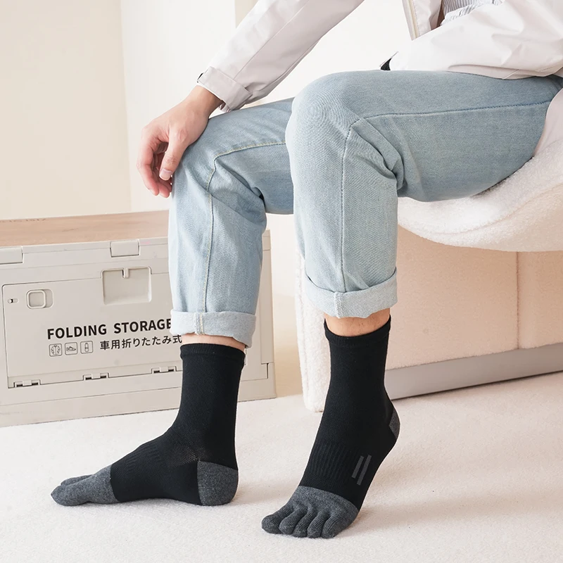 1 Paar kurze Zehensocken für Sport und Herren, Kompressions-Baumwolle, schweißabsorbierend, jung, lässig, antibakteriell, atmungsaktiv, Fünf-Finger-Socken – Detail 12