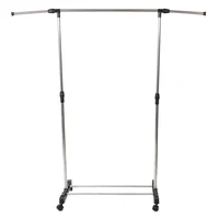 Single-bar Vertically-stretching Stand Clothes Rack with Shoe Shelf Silver 1