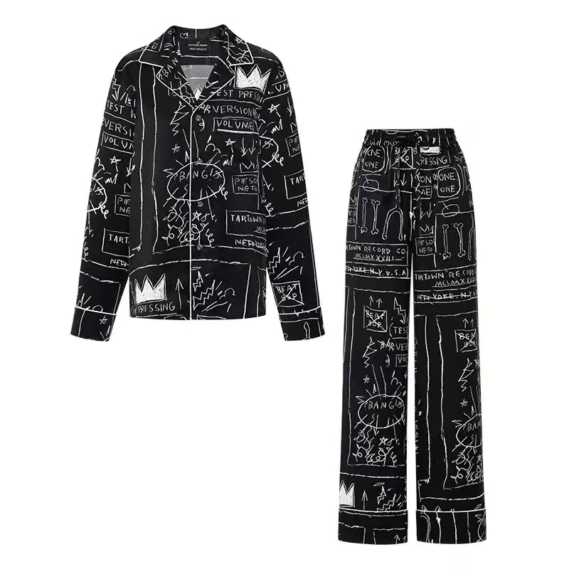 Couple pajamas, spring and autumn long sleeved high-end ice silk pajamas, new home clothing set