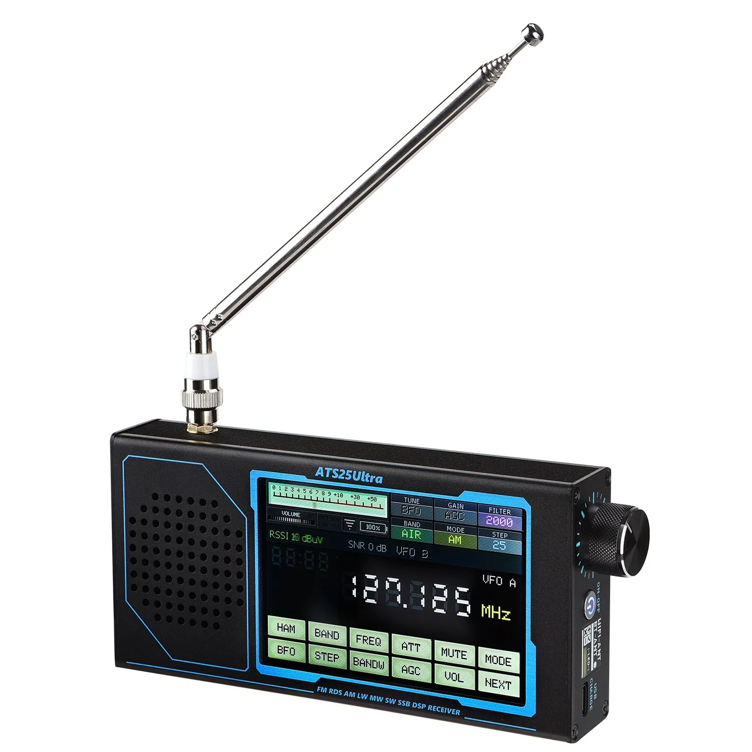 HamGeek ATS25 ULTRA FM SW SSB MW LW AIR SDR 수신기 항공 밴드 수신기, 4인치 터치스크린 탑재, 블루투스 및 와이파이 지원