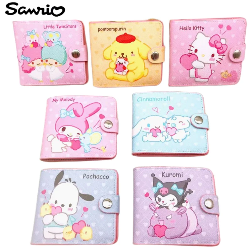 

Sanrio New Anime Peripheral Cute Hello Kitty Cinnamon Roll Kulom ins Folding Wallet Creative Card Bag Coin Purse Gift Wholesale