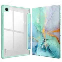 Clear Acrylic Tablet Case with Pencil Holder and Transparent Back Cover for A9 8.7 inch (Emerald Marble)