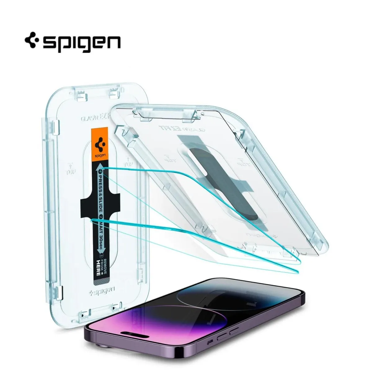

Spigen Glas.tR EZ Fit (Precise Sensor) For Quick installation of Tempered Glass Protectors On 12 13 14 And 15 Pro Max in 2Piece