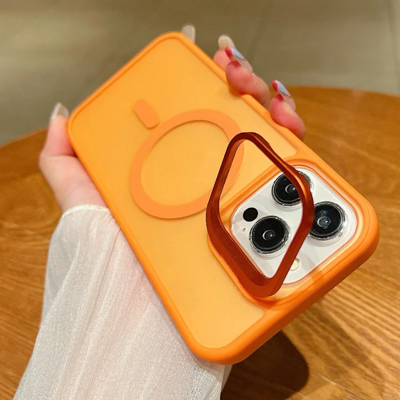 Luxury Magnetic Shockproof Phone Case with Magsafe Charger Compatibility and Lens Stand Cover