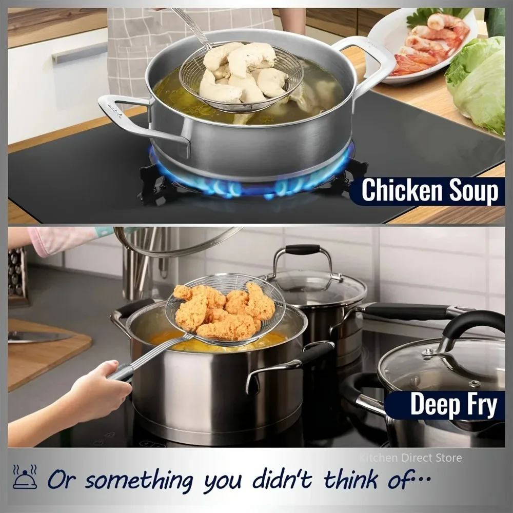 Thicken Reinforce Stainless Steel Fine Mesh Skimmer Spoon Multi-Function Spider Strainer with Long Handle Frying and Straining 5
