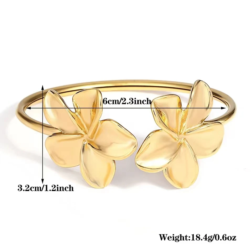 Stylish Double Big Flower Cuff Bracelet Fashion Creative Gold/Silver Color Metal Floral Bangle For Women Personality Simple Dail bangle bracelet